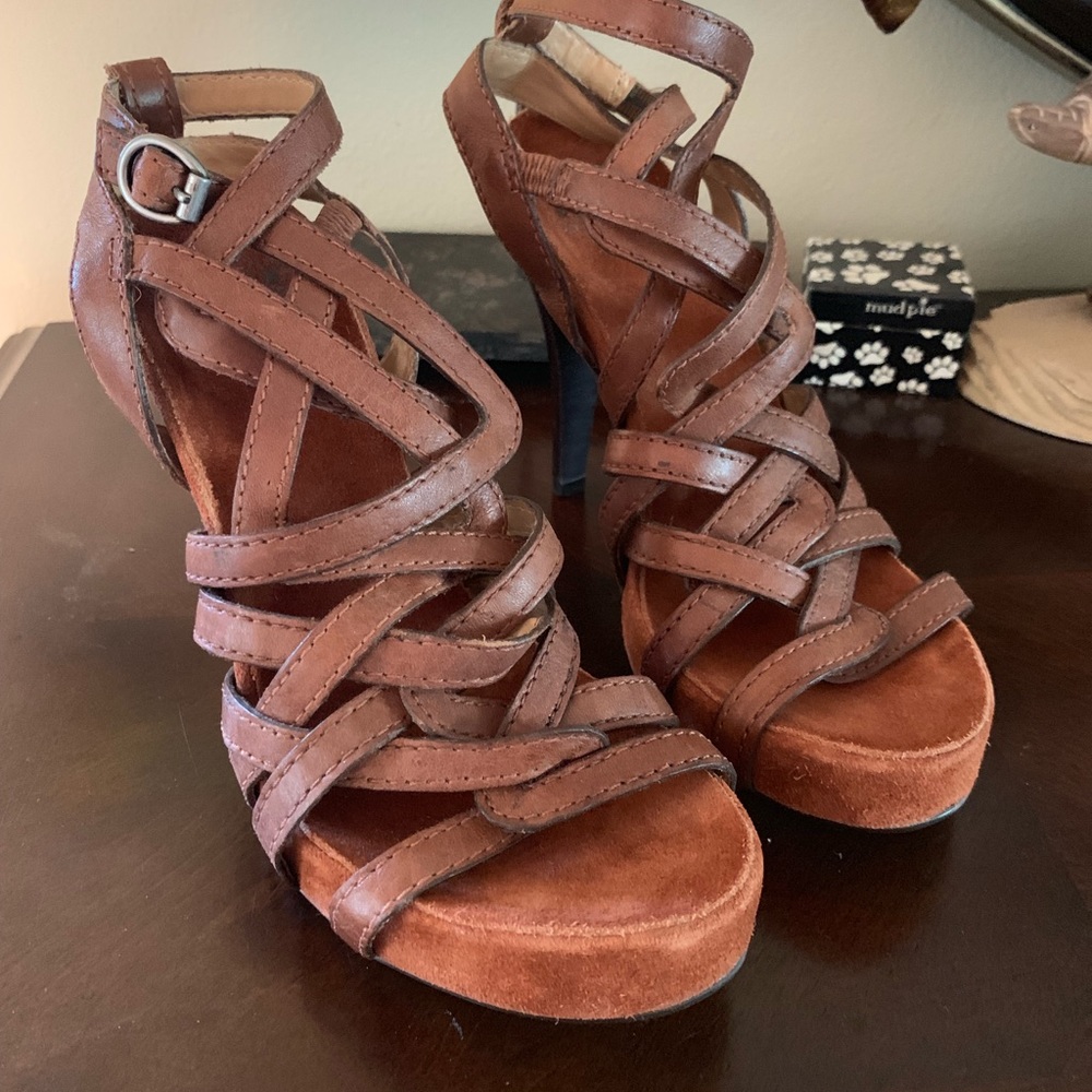 Bronx Brown Strappy Suede Platform Heels